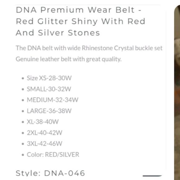 DNA PREMIUM WEAR BELT RED GLITTER W/RED & SILVER STONES. SZ. XS MISSING 1 STONE - Picture 11 of 11